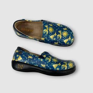 Alegria Celestial Sun Moon Clogs Blue Yellow Leather Comfort Shoes Size 38